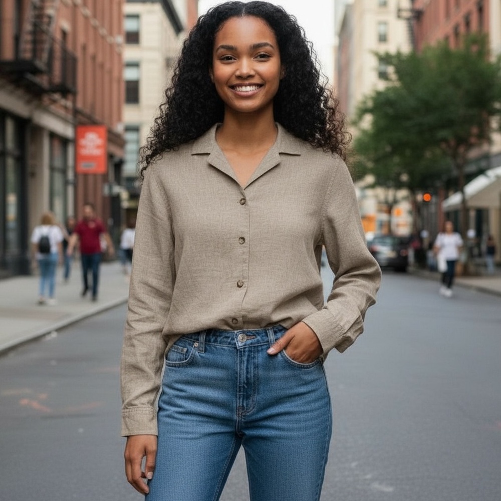 Uniqlo x Ines de la Fressange Cotton Flannel Button-Down Shirt – Oatmeal (S)